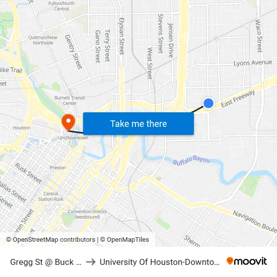 Gregg St @ Buck St to University Of Houston-Downtown map