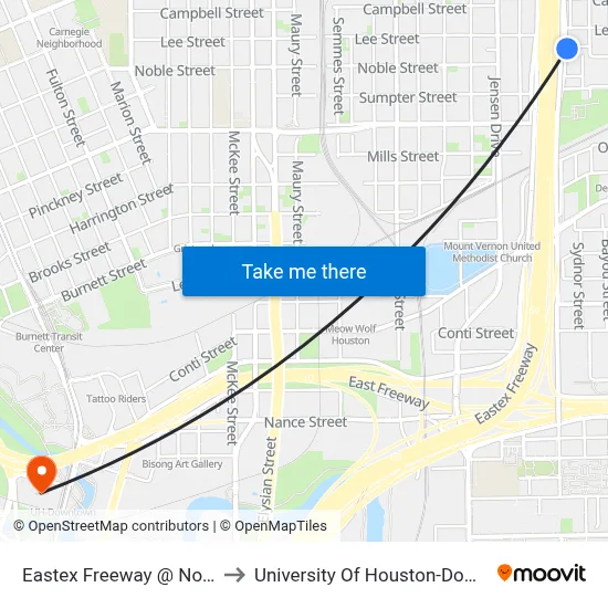 Eastex Freeway @ Noble St to University Of Houston-Downtown map