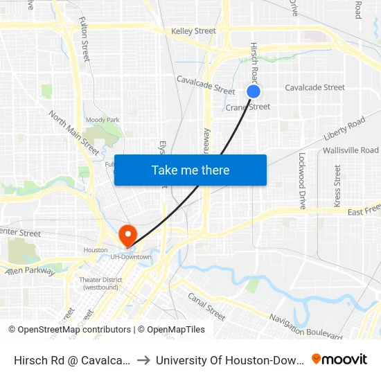 Hirsch Rd @ Cavalcade St to University Of Houston-Downtown map