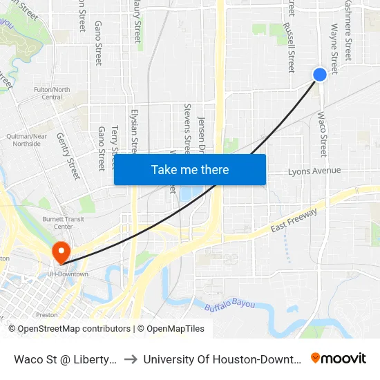 Waco St @ Liberty Rd to University Of Houston-Downtown map