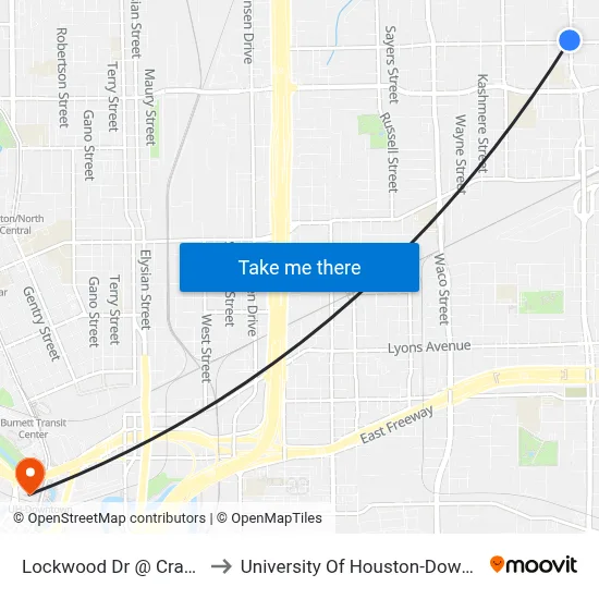 Lockwood Dr @ Crane St to University Of Houston-Downtown map