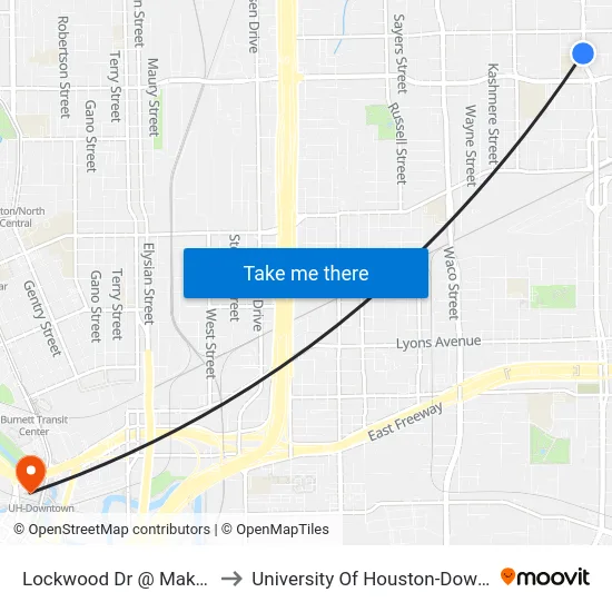 Lockwood Dr @ Makeig St to University Of Houston-Downtown map