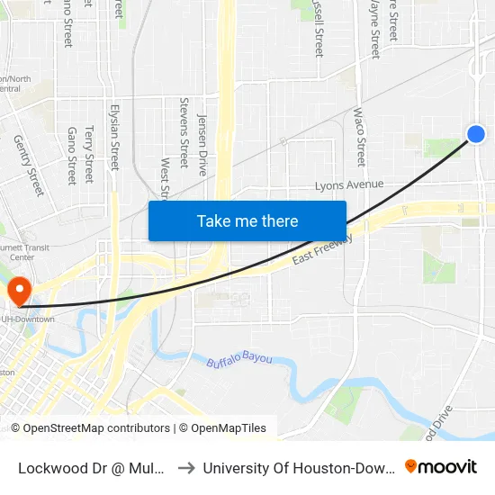 Lockwood Dr @ Mulvey St to University Of Houston-Downtown map