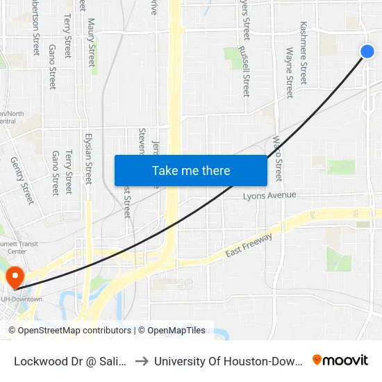 Lockwood Dr @ Salina St to University Of Houston-Downtown map