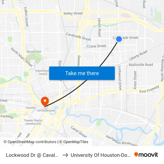 Lockwood Dr @ Cavalcade St to University Of Houston-Downtown map