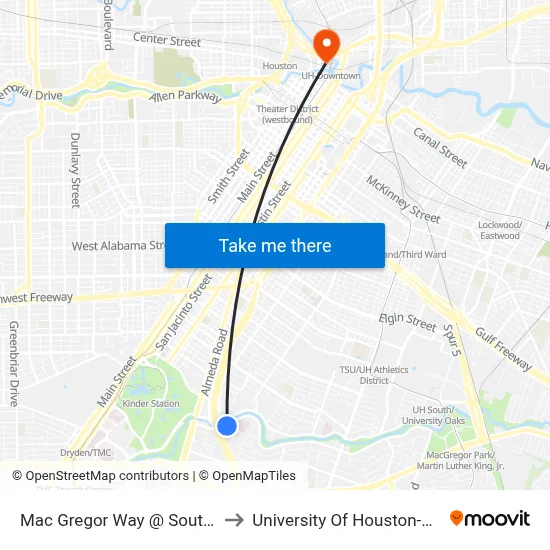 Mac Gregor Way @ South Freeway to University Of Houston-Downtown map