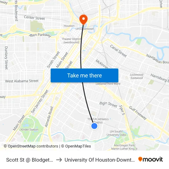 Scott St @ Blodgett St to University Of Houston-Downtown map