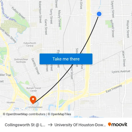 Collingsworth St @ Linn St to University Of Houston-Downtown map