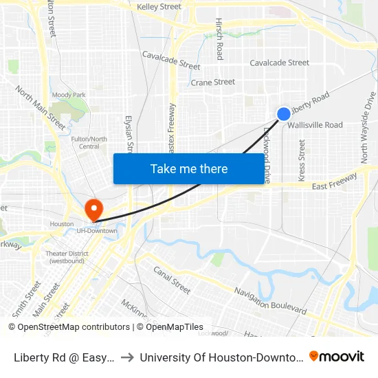 Liberty Rd @ Easy St to University Of Houston-Downtown map