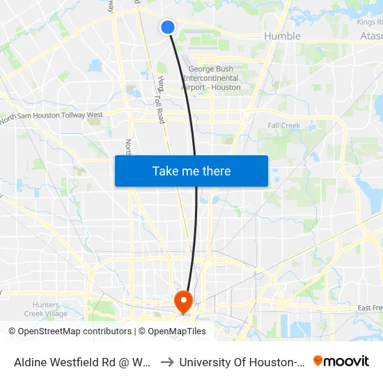 Aldine Westfield Rd @ Ww  Thorne Bl to University Of Houston-Downtown map
