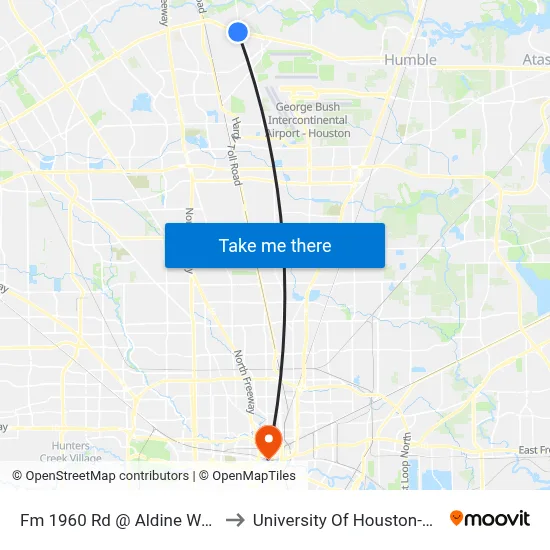 Fm 1960 Rd @ Aldine Westfield Rd to University Of Houston-Downtown map