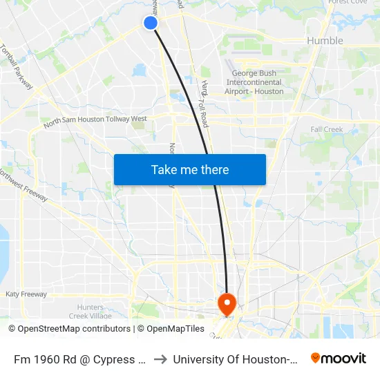 Fm 1960 Rd @ Cypress Station Dr to University Of Houston-Downtown map