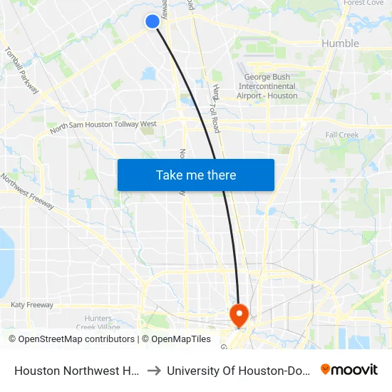 Houston Northwest Hospital to University Of Houston-Downtown map