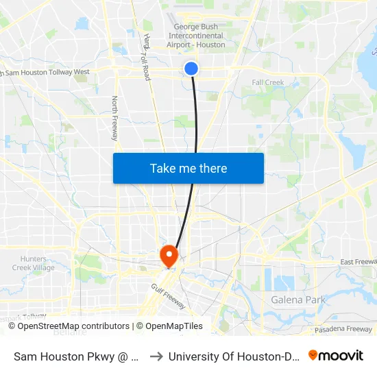 Sam Houston Pkwy @ Milner Rd to University Of Houston-Downtown map