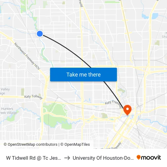 W Tidwell Rd @ Tc Jester Blvd to University Of Houston-Downtown map