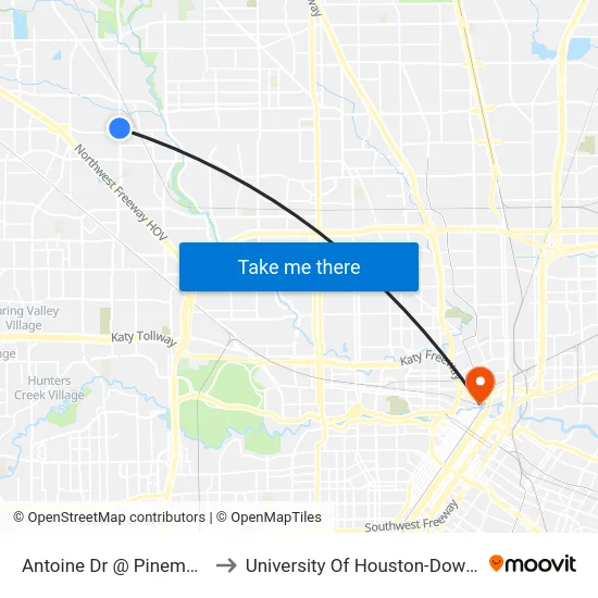 Antoine Dr @ Pinemont Dr to University Of Houston-Downtown map