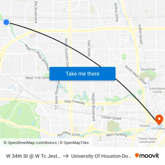 W 34th St @ W Tc Jester Blvd to University Of Houston-Downtown map