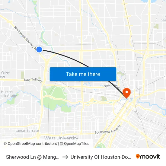 Sherwood Ln @ Mangum Rd to University Of Houston-Downtown map
