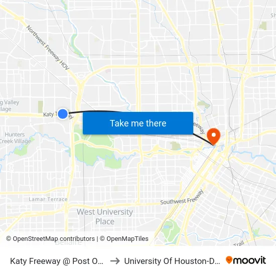 Katy Freeway @ Post Oak Rd MB to University Of Houston-Downtown map