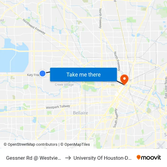 Gessner Rd @ Westview Dr MB to University Of Houston-Downtown map