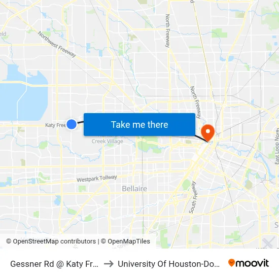 Gessner Rd @ Katy Freeway to University Of Houston-Downtown map