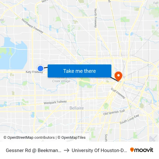 Gessner Rd @ Beekman Place Dr to University Of Houston-Downtown map