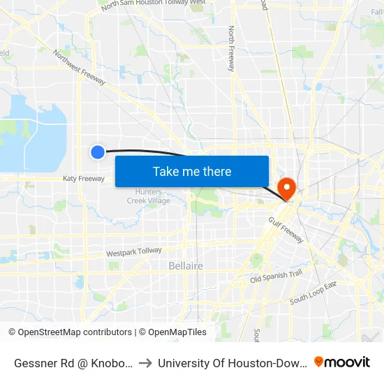Gessner Rd @ Knoboak Dr to University Of Houston-Downtown map