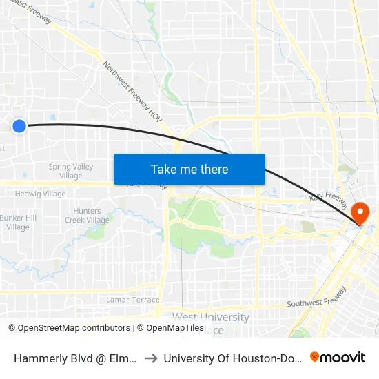 Hammerly Blvd @ Elmview Dr to University Of Houston-Downtown map