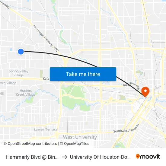 Hammerly Blvd @ Bingle Rd to University Of Houston-Downtown map