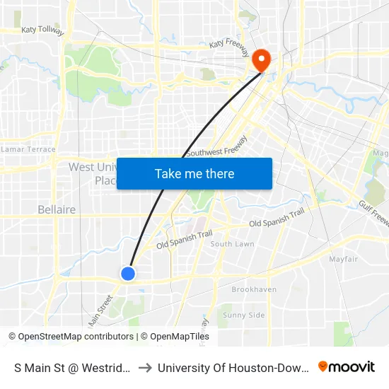 S Main St @ Westridge St to University Of Houston-Downtown map