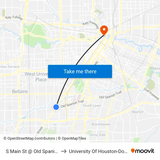 S Main St @ Old Spanish Trail to University Of Houston-Downtown map