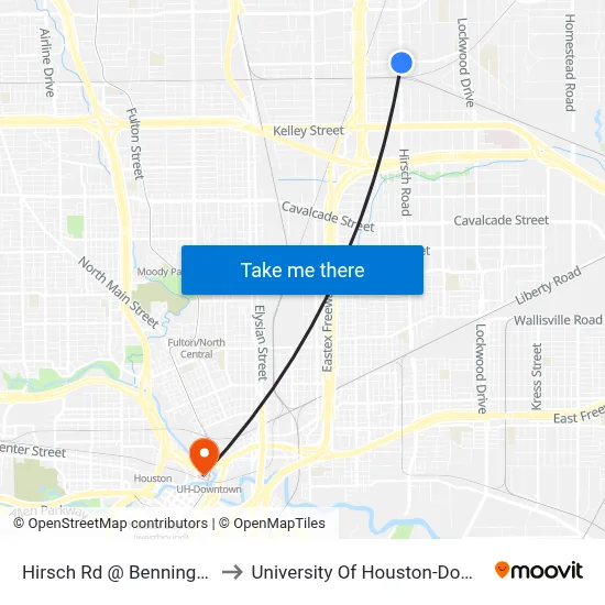 Hirsch Rd @ Bennington St to University Of Houston-Downtown map