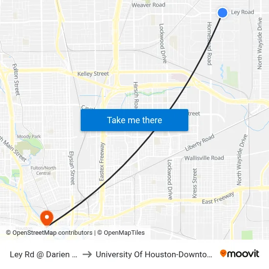 Ley Rd @ Darien St to University Of Houston-Downtown map
