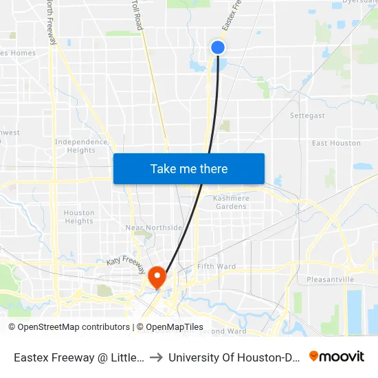 Eastex Freeway @ Littlecrest Rd to University Of Houston-Downtown map