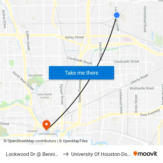 Lockwood Dr @ Bennington St to University Of Houston-Downtown map