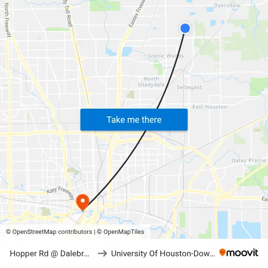 Hopper Rd @ Dalebrook Dr to University Of Houston-Downtown map