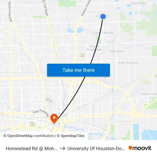 Homestead Rd @ Mohawk St to University Of Houston-Downtown map
