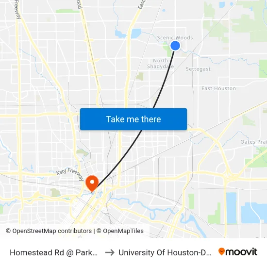 Homestead Rd @ Parker Rd MB to University Of Houston-Downtown map