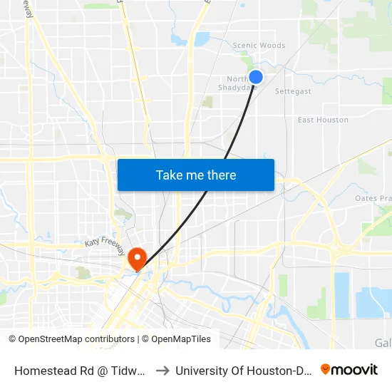 Homestead Rd @ Tidwell Rd MB to University Of Houston-Downtown map
