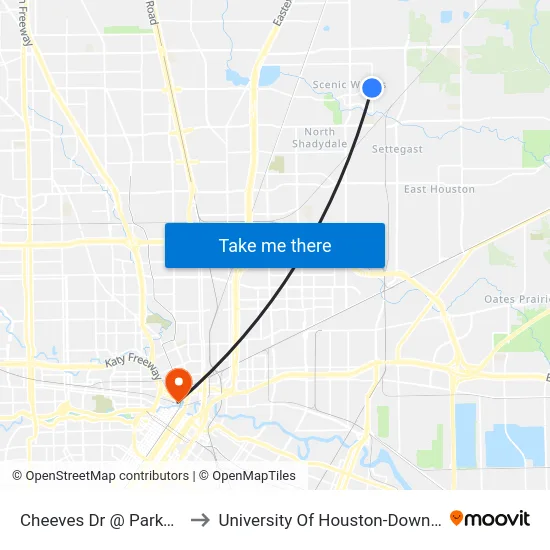 Cheeves Dr @ Parker Rd to University Of Houston-Downtown map