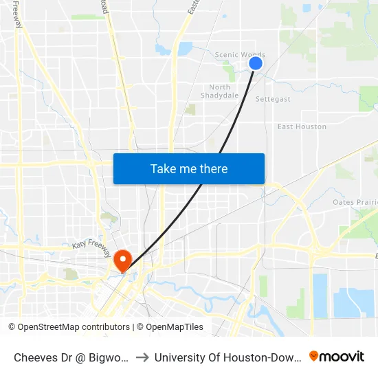 Cheeves Dr @ Bigwood St to University Of Houston-Downtown map