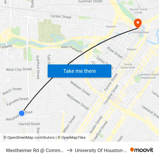 Westheimer Rd @ Commonwealth St to University Of Houston-Downtown map