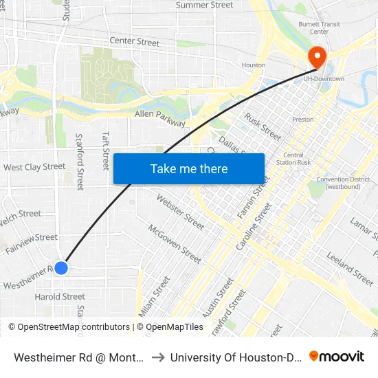 Westheimer Rd @ Montrose Blvd to University Of Houston-Downtown map