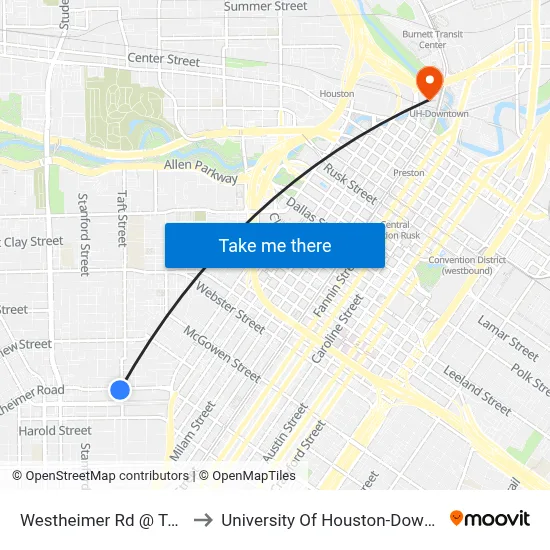 Westheimer Rd @ Taft St to University Of Houston-Downtown map