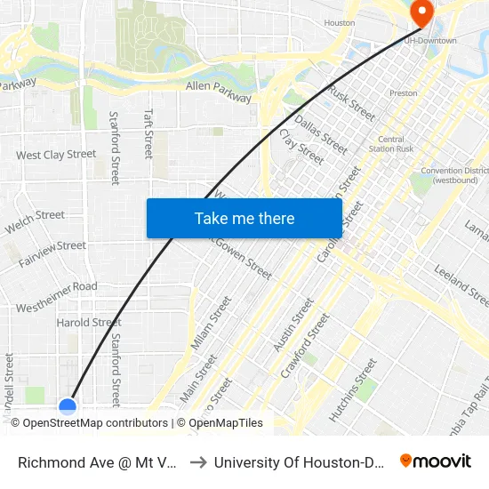 Richmond Ave @ Mt Vernon St to University Of Houston-Downtown map