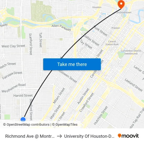 Richmond Ave @ Montrose Blvd to University Of Houston-Downtown map