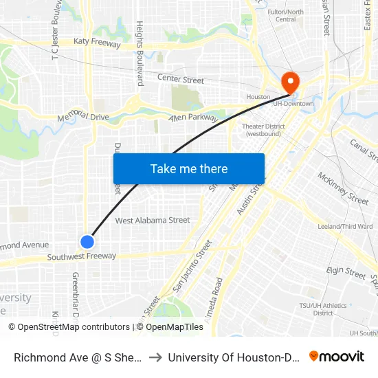 Richmond Ave @ S Shepherd Dr to University Of Houston-Downtown map