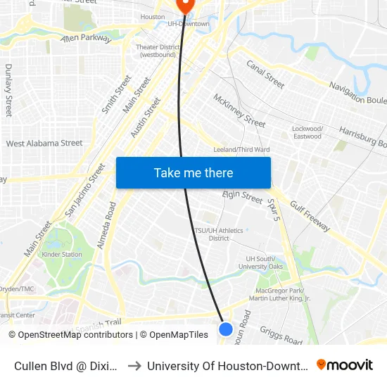 Cullen Blvd @ Dixie Dr to University Of Houston-Downtown map