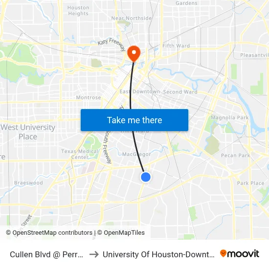 Cullen Blvd @ Perry St to University Of Houston-Downtown map