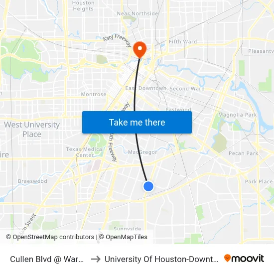 Cullen Blvd @ Ward St to University Of Houston-Downtown map